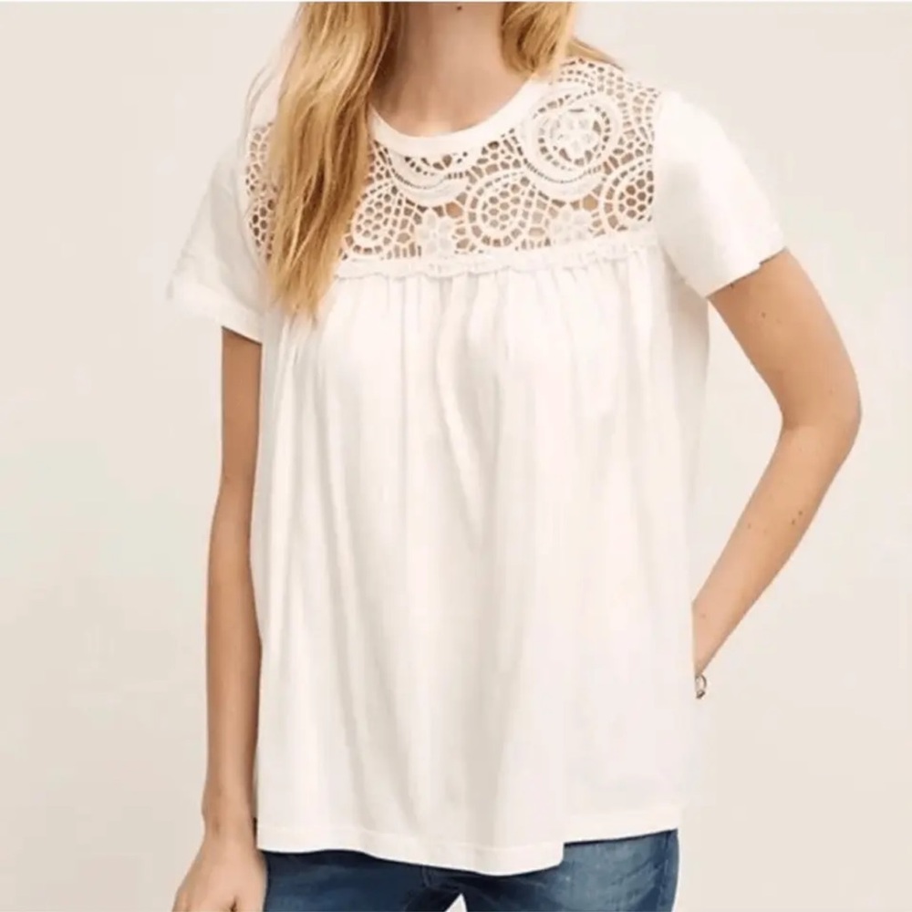 NWT Eri + Ali Anthropologie White Lace Crochet Short Sleeve Top Shirt Blouse XS